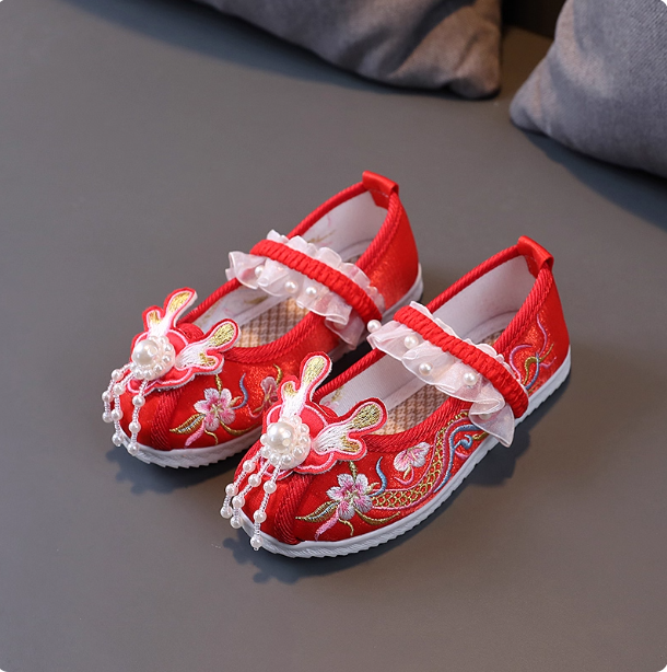 [鹿】Girls' embroidered shoes, ancient style, children's Hanfu shoes