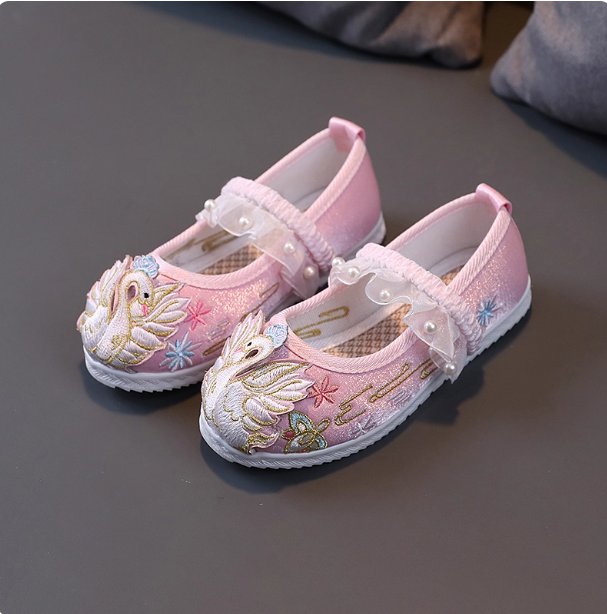 [天鹅]Girls' embroidered shoes, ancient style, children's Hanfu shoes
