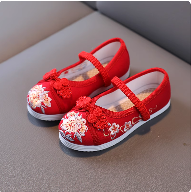 【 花卉】Girls' embroidered shoes, ancient style, children's Hanfu shoes