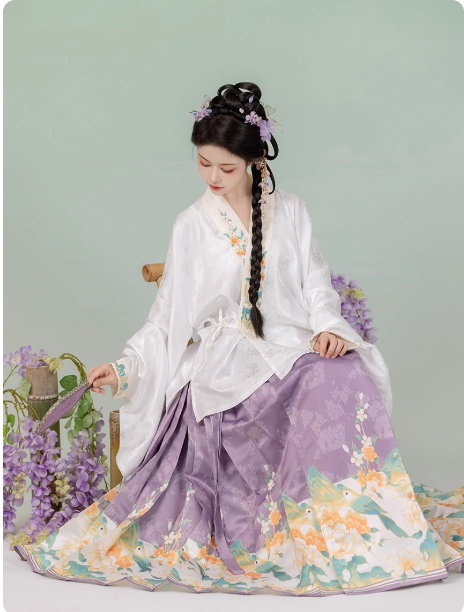 【山鹊鸣】Ming Dynasty Hanfu Aoqun Flower Bird Horse Face Skirt Set