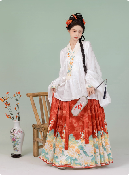 【山鹊鸣】Ming Dynasty Hanfu Aoqun Flower Bird Horse Face Skirt Set
