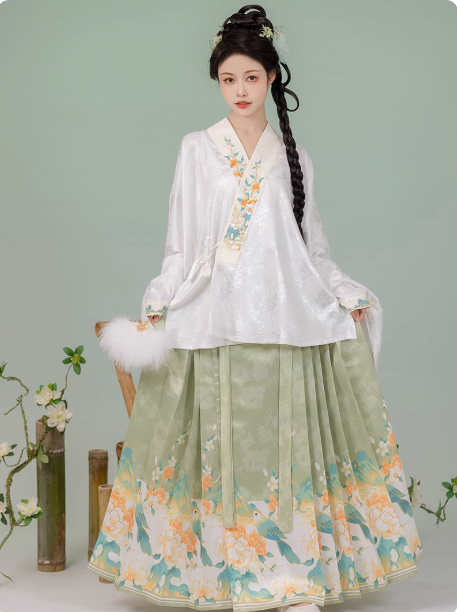 【山鹊鸣】Ming Dynasty Hanfu Aoqun Flower Bird Horse Face Skirt Set