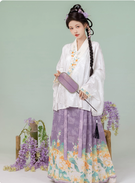 【山鹊鸣】Ming Dynasty Hanfu Aoqun Flower Bird Horse Face Skirt Set