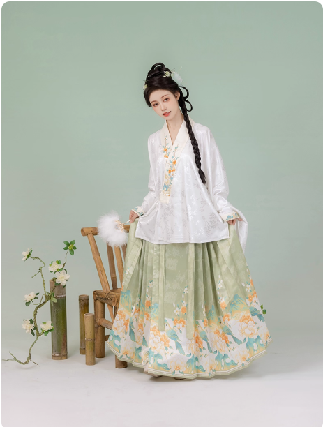 【山鹊鸣】Ming Dynasty Hanfu Aoqun Flower Bird Horse Face Skirt Set