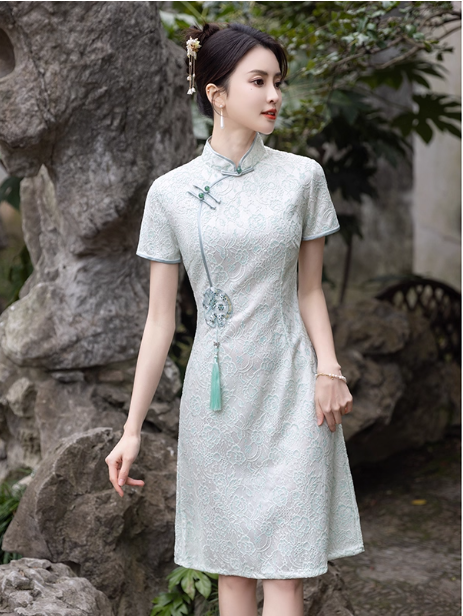 New Chinese Hanfu Qipao Green Dress for Women