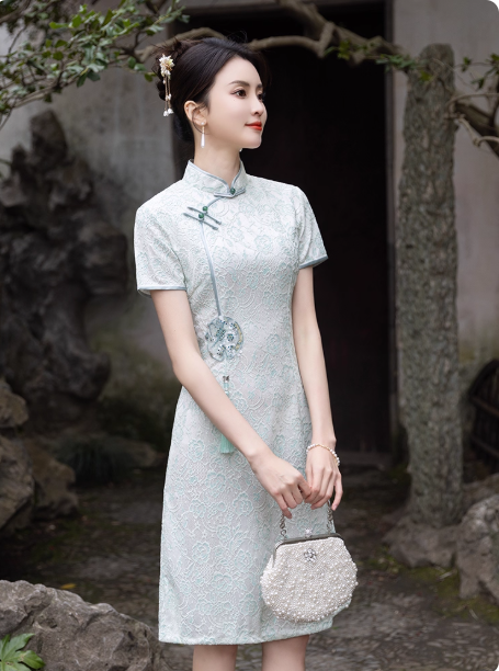 New Chinese Hanfu Qipao Green Dress for Women