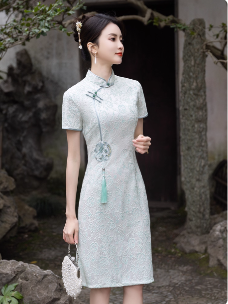 New Chinese Hanfu Qipao Green Dress for Women
