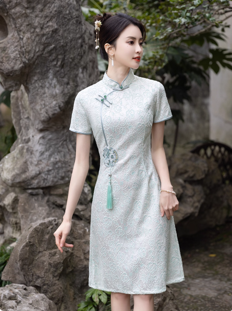 New Chinese Hanfu Qipao Green Dress for Women