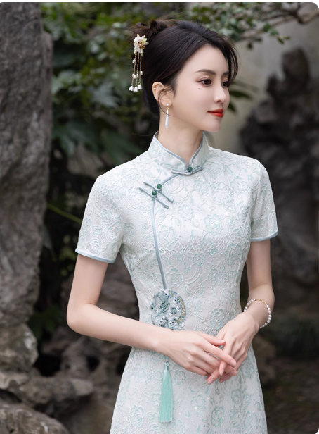 New Chinese Hanfu Qipao Green Dress for Women
