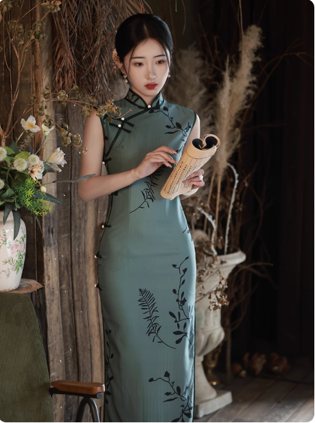 Sleeveless qipao artistic Republic of China style Hanfu dress