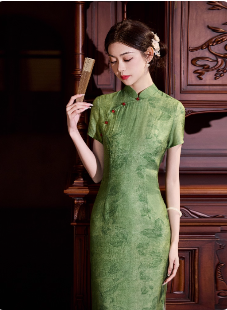 [绿草如茵]Green New Chinese Hanfu Qipao Dress