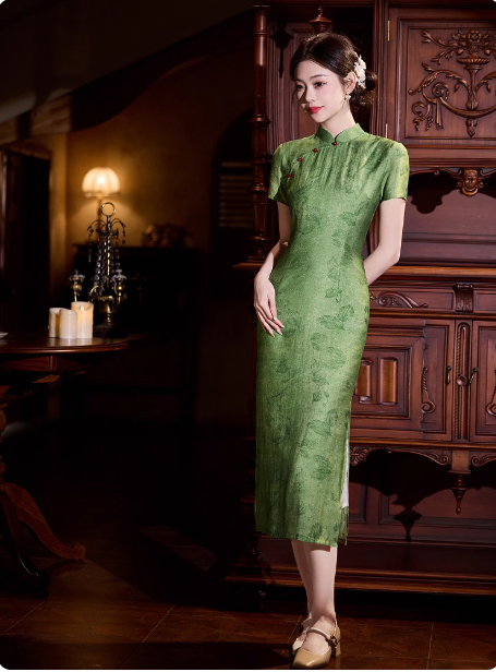 [绿草如茵]Green New Chinese Hanfu Qipao Dress
