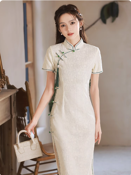 New Chinese Hanfu Qipao White Lace