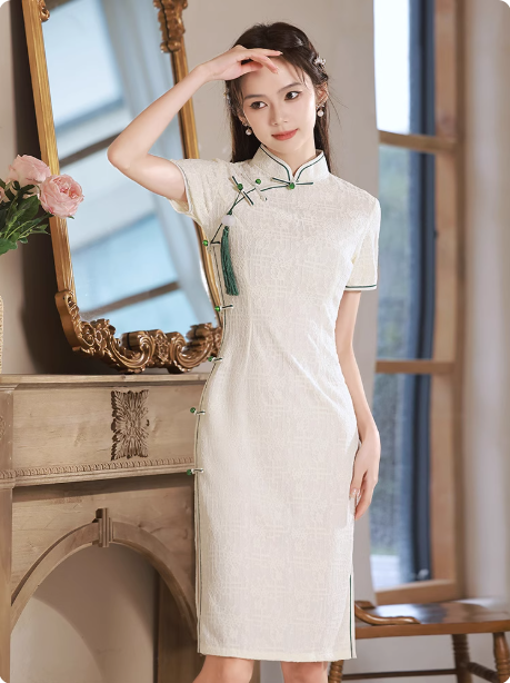 New Chinese Hanfu Qipao White Lace