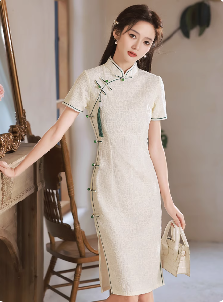 New Chinese Hanfu Qipao White Lace