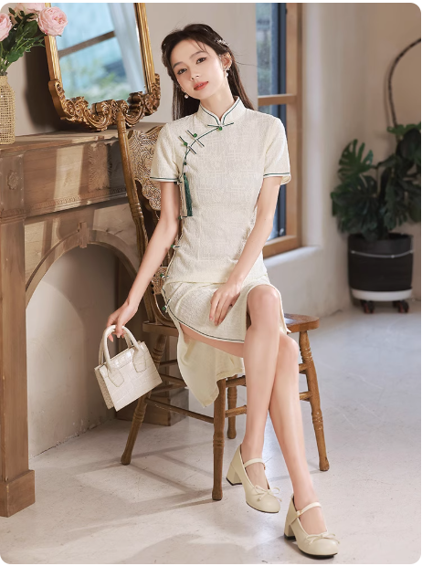 New Chinese Hanfu Qipao White Lace