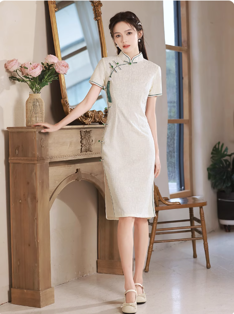 New Chinese Hanfu Qipao White Lace
