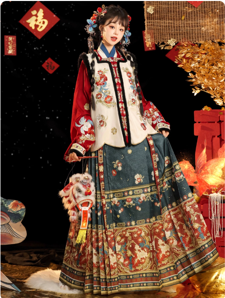 【阳和启蛰】Ming Dynasty Hanfu horse face skirt cloud shoulder embroidery set