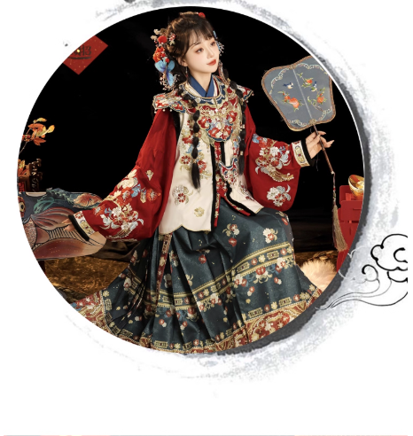 【阳和启蛰】Ming Dynasty Hanfu horse face skirt cloud shoulder embroidery set