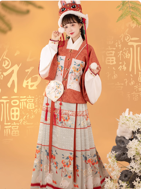 [吉吉兔]Ming Dynasty Hanfu Aoqun horse face skirt with Chinese style complete set