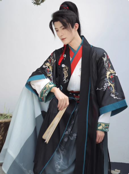 [潇茗]Wei Jin Hanfu Men's Waist Robe Dress Ruqun Martial Arts Swordsman Set