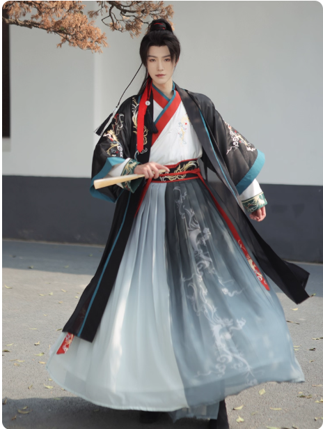 [潇茗]Wei Jin Hanfu Men's Waist Robe Dress Ruqun Martial Arts Swordsman Set