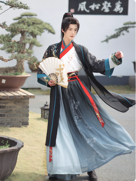 [潇茗]Wei Jin Hanfu Men's Waist Robe Dress Ruqun Martial Arts Swordsman Set