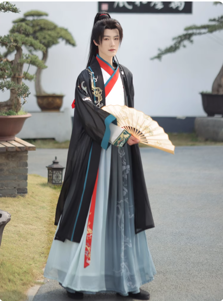 [潇茗]Wei Jin Hanfu Men's Waist Robe Dress Ruqun Martial Arts Swordsman Set