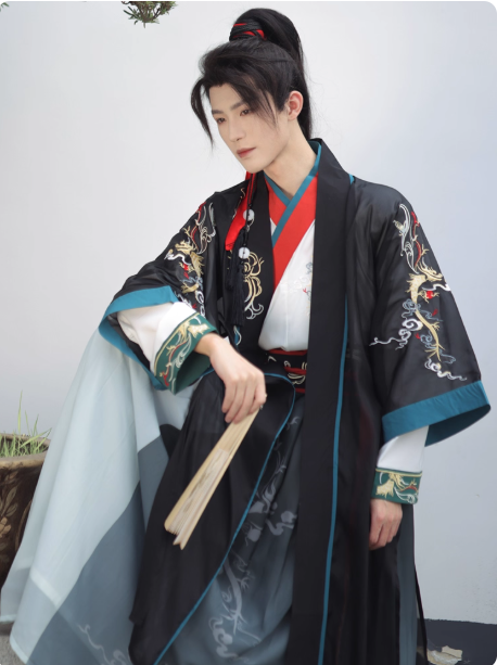 [潇茗]Wei Jin Hanfu Men's Waist Robe Dress Ruqun Martial Arts Swordsman Set