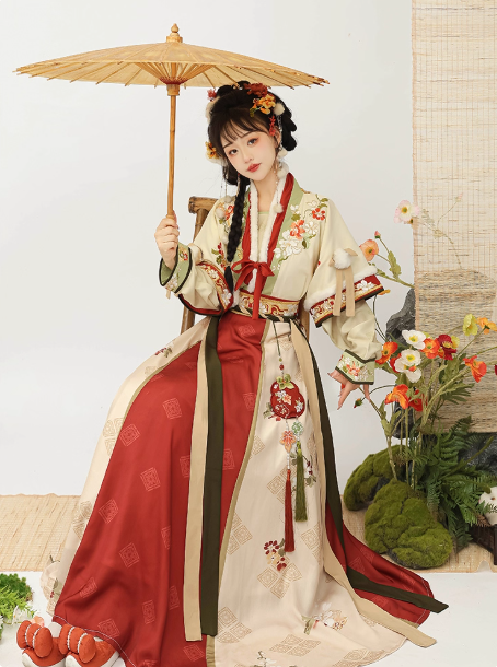 Tang style Hanfu waist length broken skirt Aoqun set