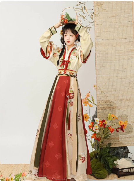 Tang style Hanfu waist length broken skirt Aoqun set