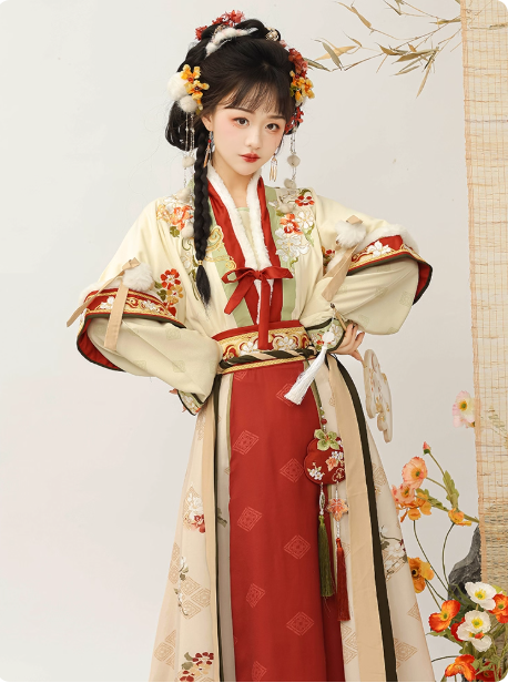 Tang style Hanfu waist length broken skirt Aoqun set
