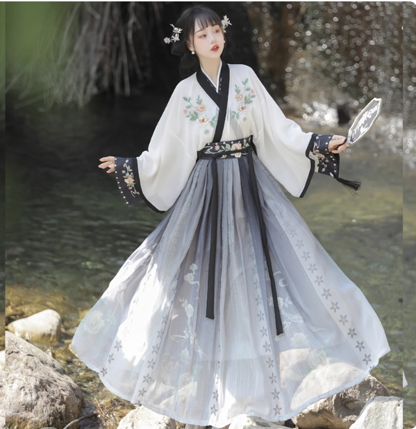 【梦三笙】Wei Jin Dynasty Hanfu Qi Waist Ruqun Dress Set