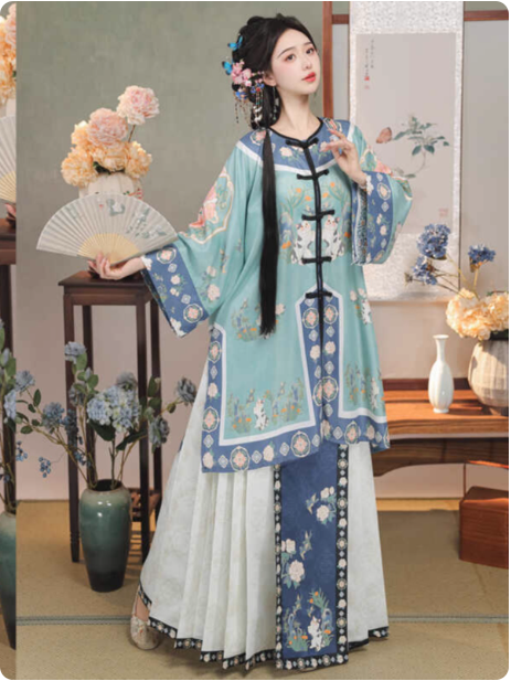 【猫神】Qing Dynasty court Hanfu horse face skirt Aoqun set
