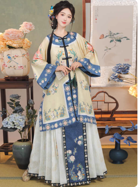 【猫神】Qing Dynasty court Hanfu horse face skirt Aoqun set