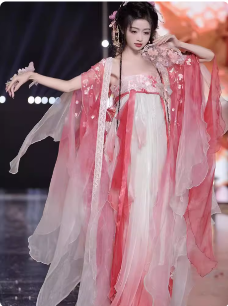 【桃花】 chest length skirt Ruqun large sleeved shirt set