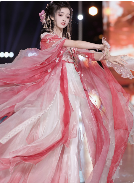 【桃花】 chest length skirt Ruqun large sleeved shirt set