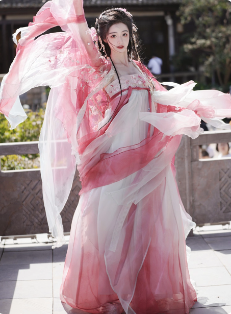 【桃花】 chest length skirt Ruqun large sleeved shirt set