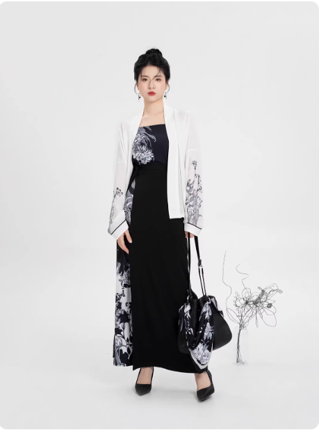 [黑釉瓷]Song Dynasty system Women Black And White Dress Hanfu