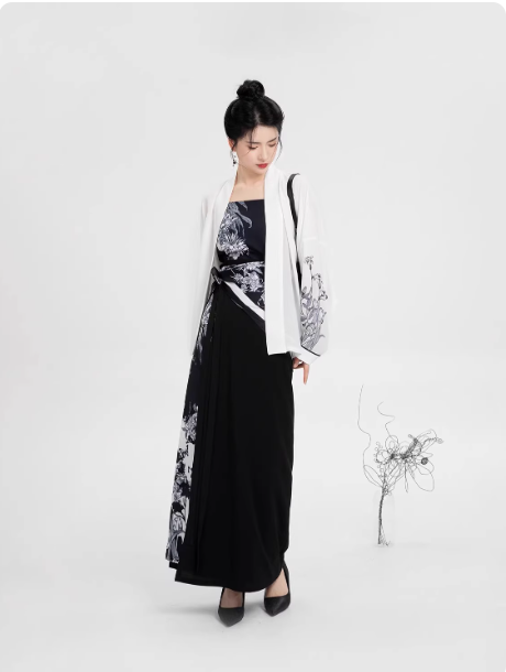 [黑釉瓷]Song Dynasty system Women Black And White Dress Hanfu