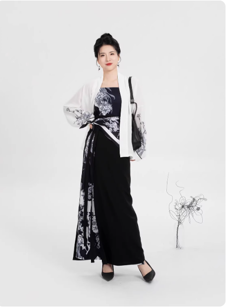 [黑釉瓷]Song Dynasty system Women Black And White Dress Hanfu
