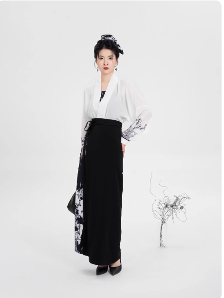 [黑釉瓷]Song Dynasty system Women Black And White Dress Hanfu
