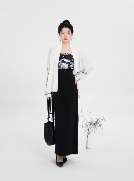 [黑釉瓷]Song Dynasty system Women Black And White Dress Hanfu