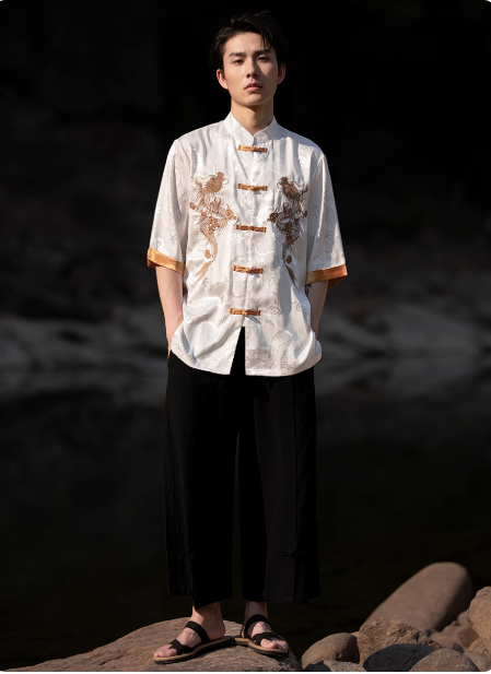 Men’s Traditional Tang Suit Embroidered Chinese style Shirt