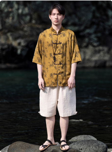 Chinese style short sleeved shirt Tang suit