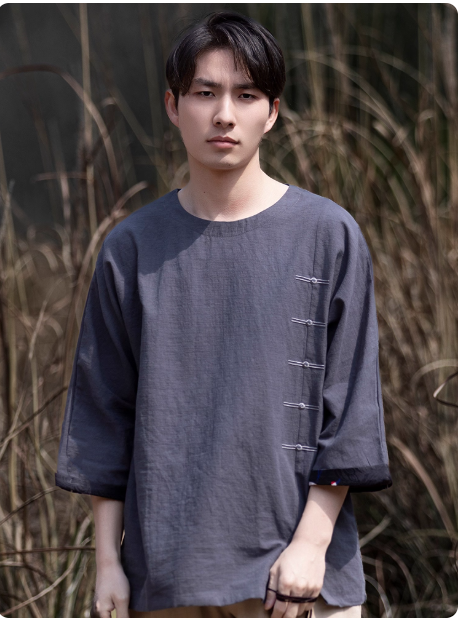 Linen Shirt for Men Round Neck Cotton Linen Tee