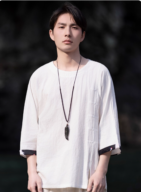 Linen Shirt for Men Round Neck Cotton Linen Tee