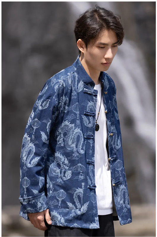 Chinese Style Tang Suit Denim Jacket Men