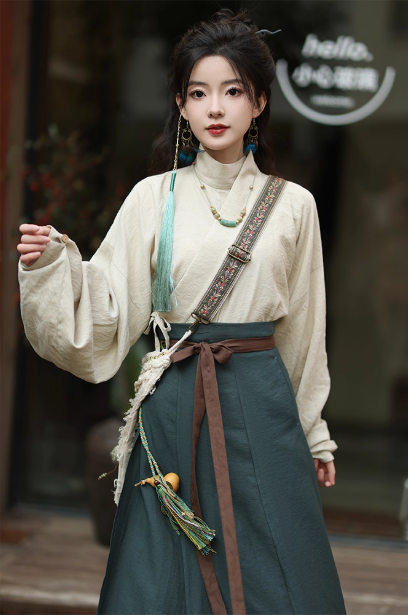 【雨水:青鸟泉】Wei Jin style New Chinese style Hanfu suit set