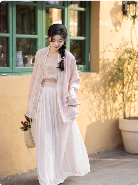 【粉雾漫漫】New Chinese style Song style short shirt, camisole, pleated skirt, Hanfu